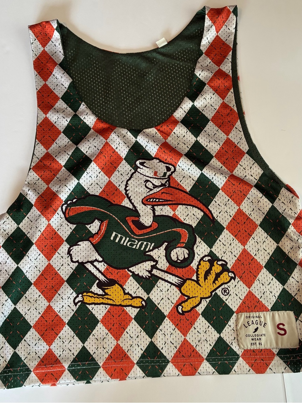 Miami Hurricanes Adult Argyle Logo Tank Top - Green & Orange size Small